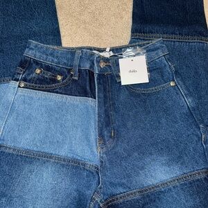 adika patchwork blue straight leg jeans